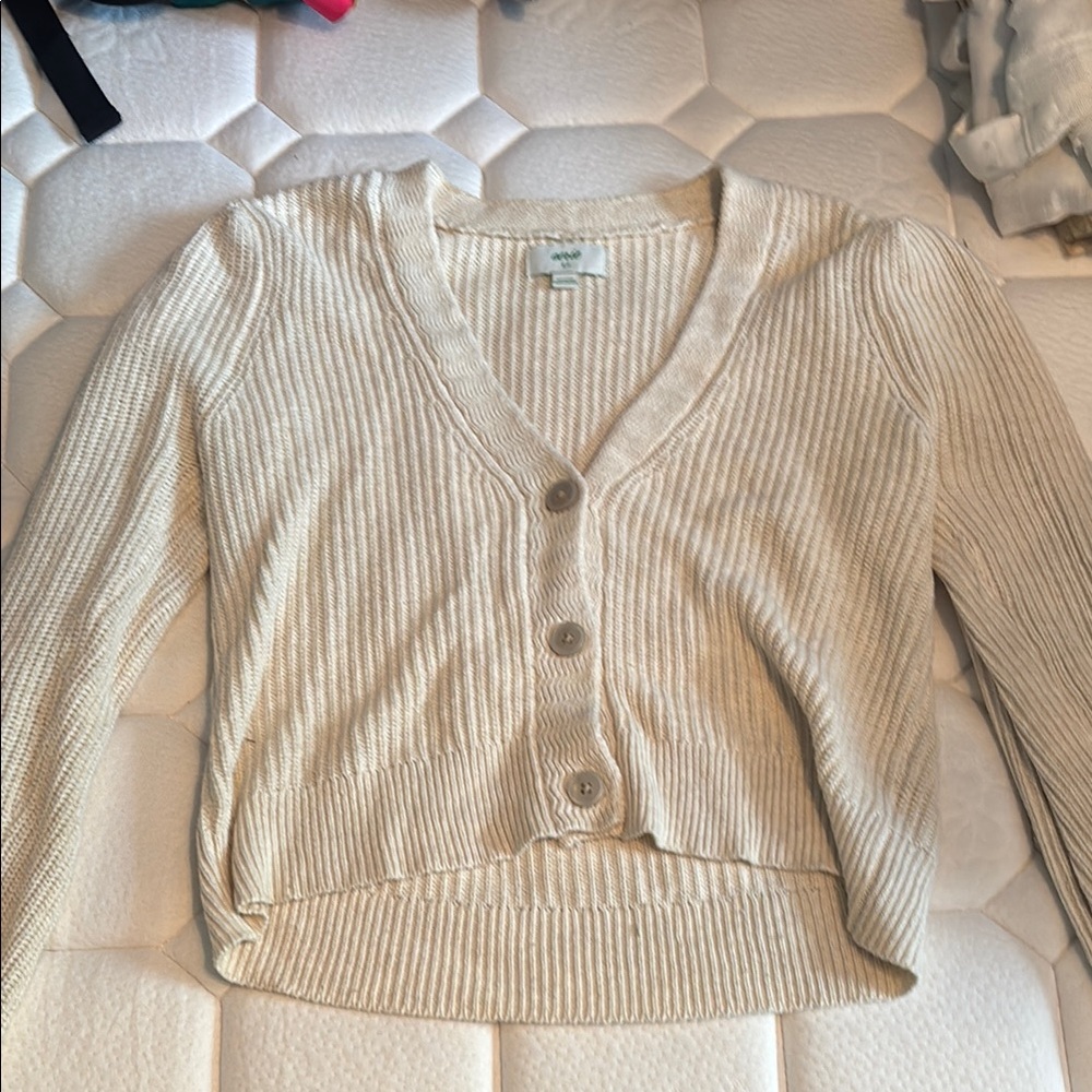 aerie Beige V-Neck Cropped Sweater